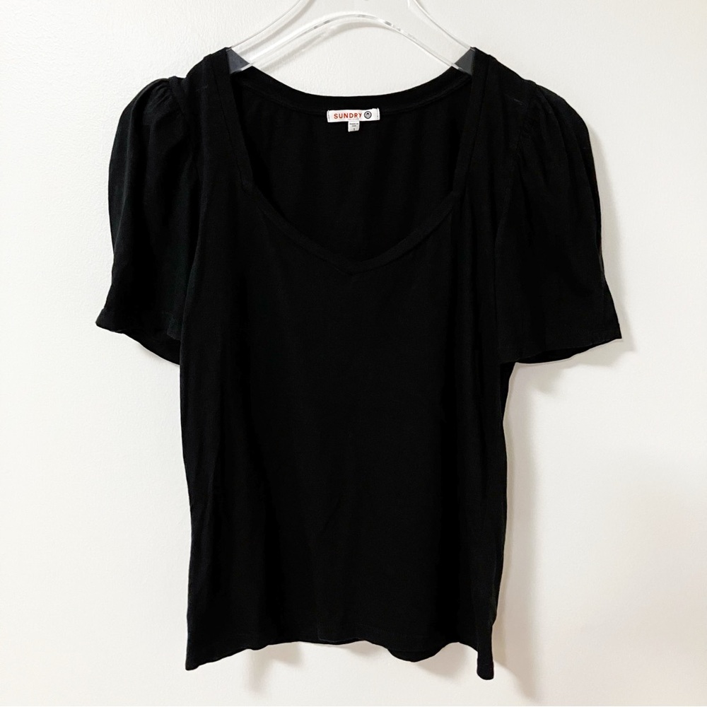 Sundry | Black Pima Cotton Puff Sleeve Tee 1 Basic Capsule Minimalist Neutral